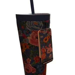 Artisan Collection Floral Tumbler with Straw - Blue NWT